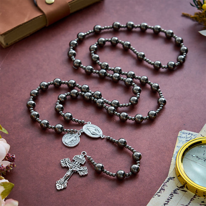 SolaceBeads Gunmetal Tone Artistic Rosary With Dual Medals &amp; Crucifix: A Sacred Emblem of Strength - image 9