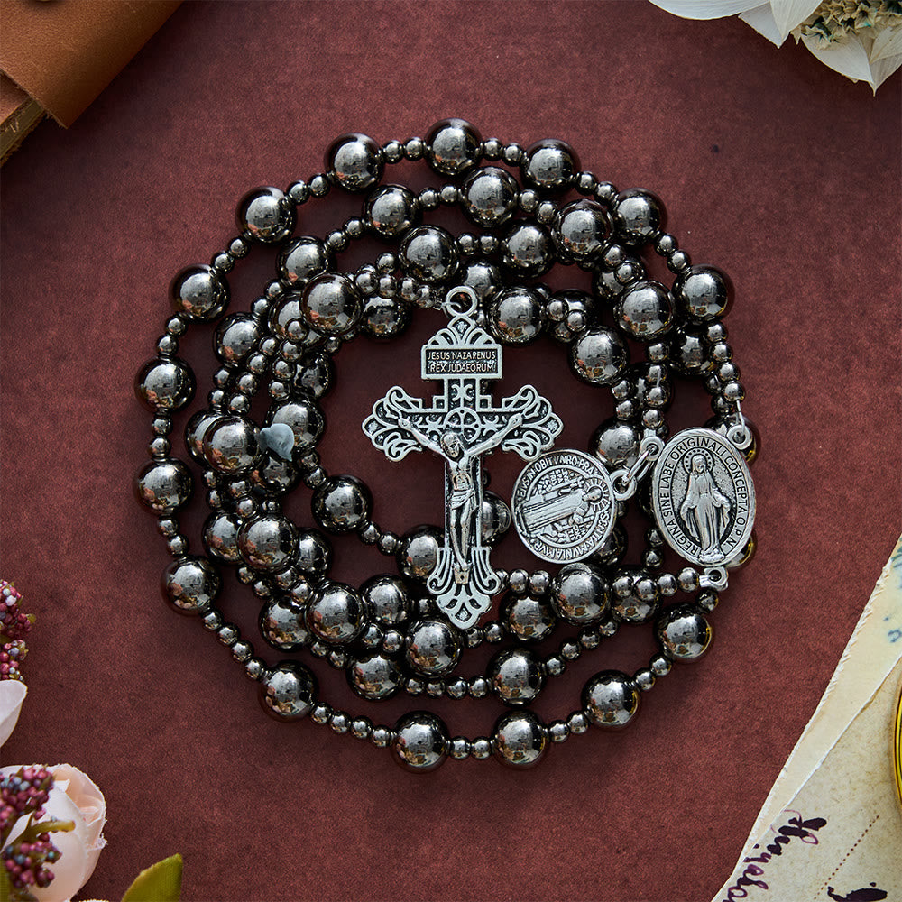 SolaceBeads Gunmetal Tone Artistic Rosary With Dual Medals &amp; Crucifix: A Sacred Emblem of Strength - image 5