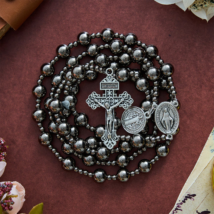SolaceBeads Gunmetal Tone Artistic Rosary With Dual Medals &amp; Crucifix: A Sacred Emblem of Strength - image 5