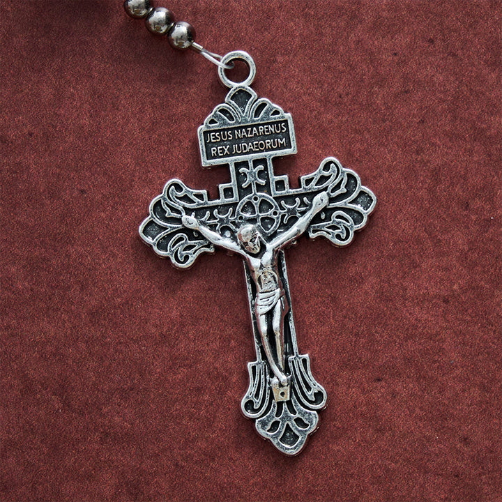 SolaceBeads Gunmetal Tone Artistic Rosary With Dual Medals &amp; Crucifix: A Sacred Emblem of Strength - image 4