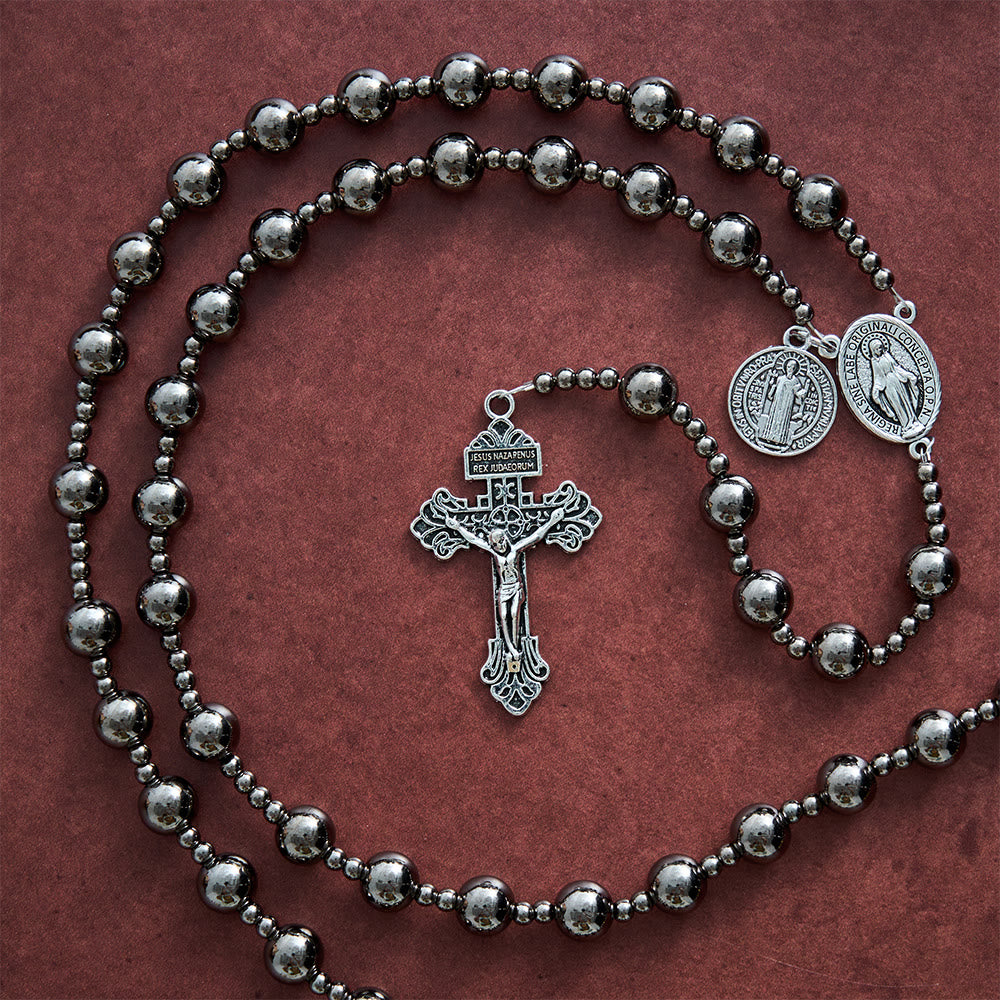 SolaceBeads Gunmetal Tone Artistic Rosary With Dual Medals &amp; Crucifix: A Sacred Emblem of Strength - image 6