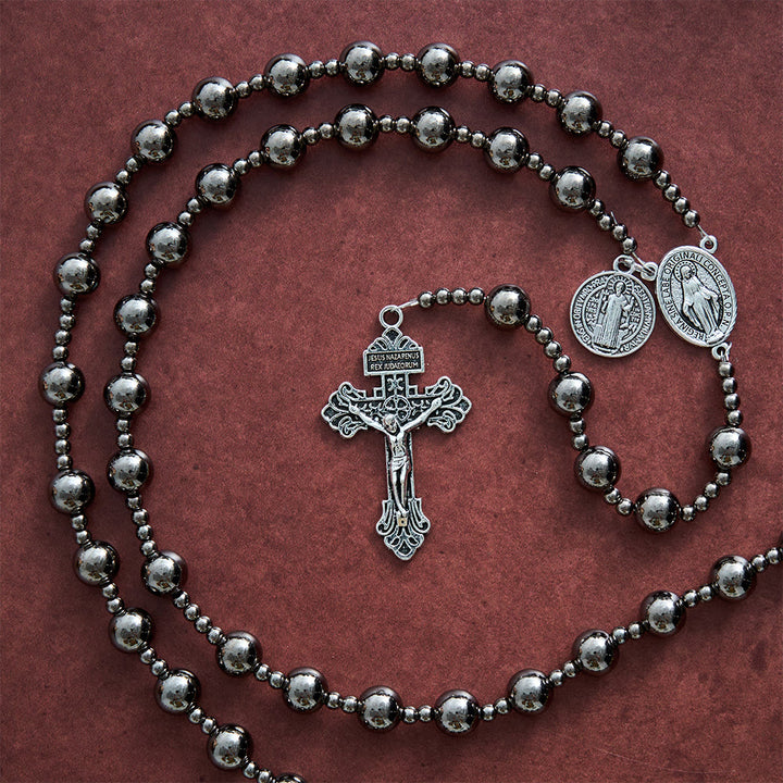 SolaceBeads Gunmetal Tone Artistic Rosary With Dual Medals &amp; Crucifix: A Sacred Emblem of Strength - image 6