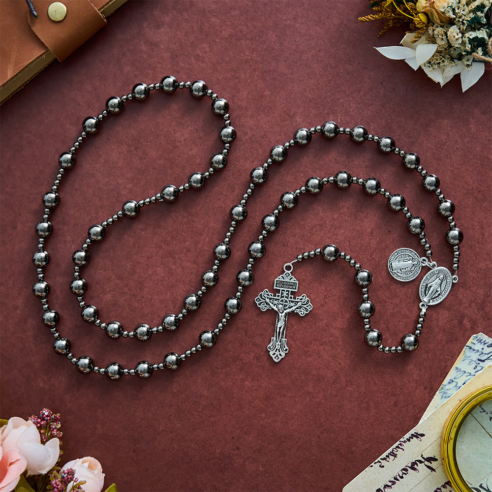SolaceBeads Gunmetal Tone Artistic Rosary With Dual Medals &amp; Crucifix: A Sacred Emblem of Strength - image 7