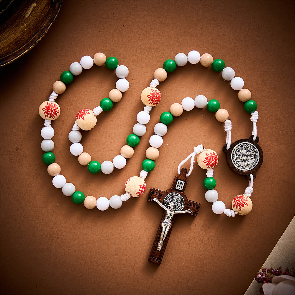 SolaceBeads Christmas Artistic Rosary With Wooden Benedict Medal &amp; Crucifix: Joy in Festive Faith - image 8