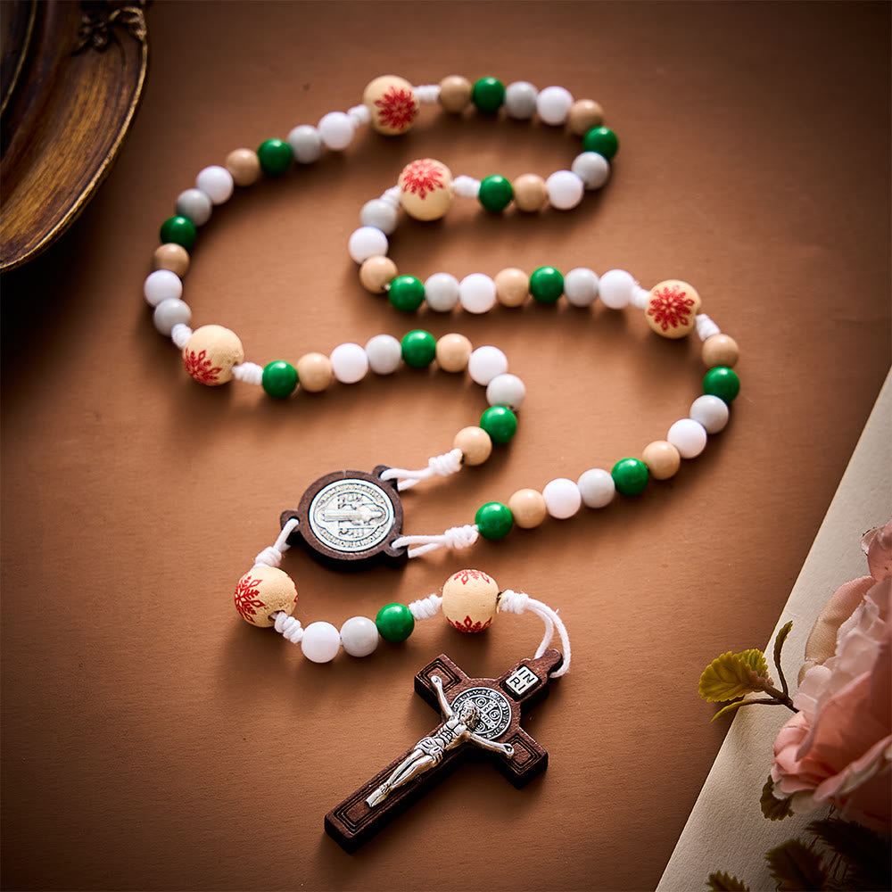SolaceBeads Christmas Artistic Rosary With Wooden Benedict Medal &amp; Crucifix: Joy in Festive Faith - image 10