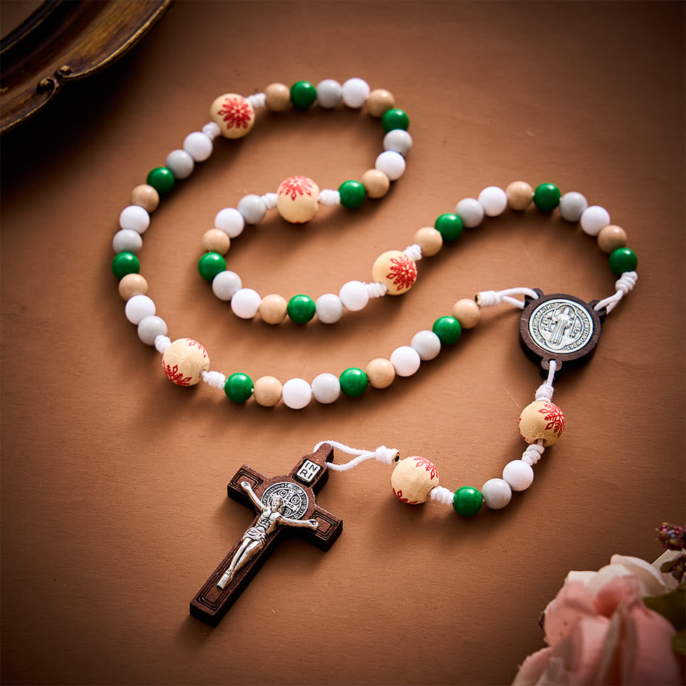 SolaceBeads Christmas Artistic Rosary With Wooden Benedict Medal &amp; Crucifix: Joy in Festive Faith - image 9