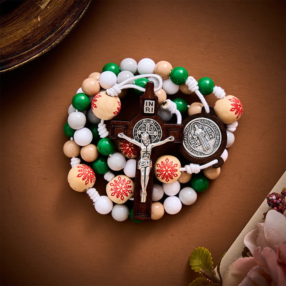 SolaceBeads Christmas Artistic Rosary With Wooden Benedict Medal &amp; Crucifix: Joy in Festive Faith - image 5