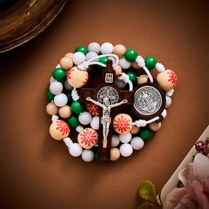 SolaceBeads Christmas Artistic Rosary With Wooden Benedict Medal &amp; Crucifix: Joy in Festive Faith - image 5