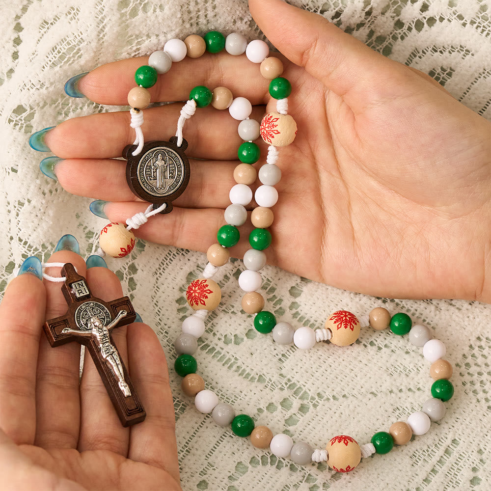 SolaceBeads Christmas Artistic Rosary With Wooden Benedict Medal &amp; Crucifix: Joy in Festive Faith - image 1
