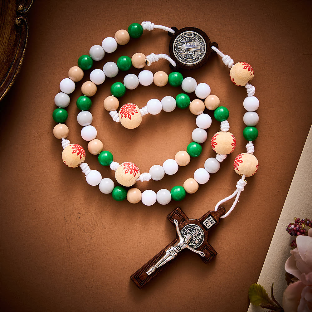 SolaceBeads Christmas Artistic Rosary With Wooden Benedict Medal &amp; Crucifix: Joy in Festive Faith - image 7