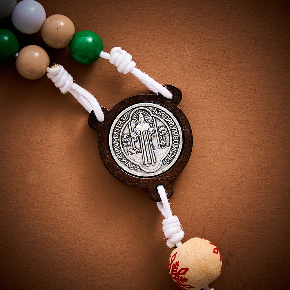 SolaceBeads Christmas Artistic Rosary With Wooden Benedict Medal &amp; Crucifix: Joy in Festive Faith - image 3