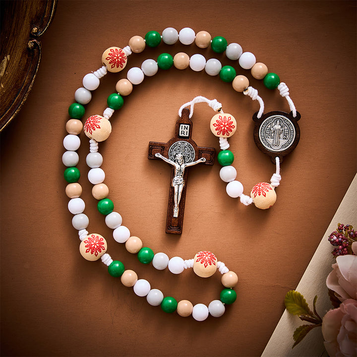SolaceBeads Christmas Artistic Rosary With Wooden Benedict Medal &amp; Crucifix: Joy in Festive Faith - image 6