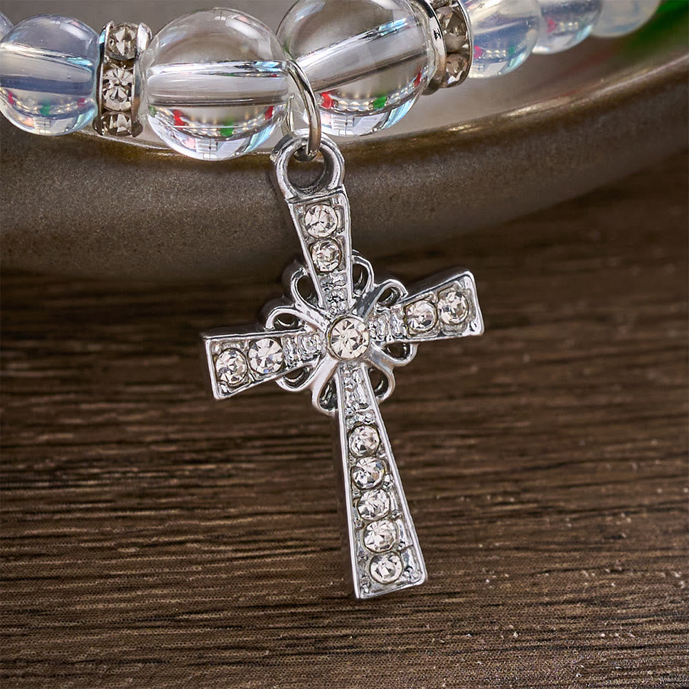 SolaceBeads Opalite Glass &amp; Red Green Cross Bracelet: Holiday Grace, Peaceful Joy - image 6