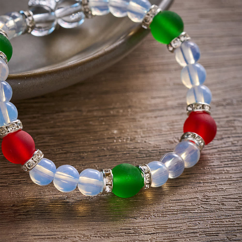 SolaceBeads Opalite Glass &amp; Red Green Cross Bracelet: Holiday Grace, Peaceful Joy - image 5