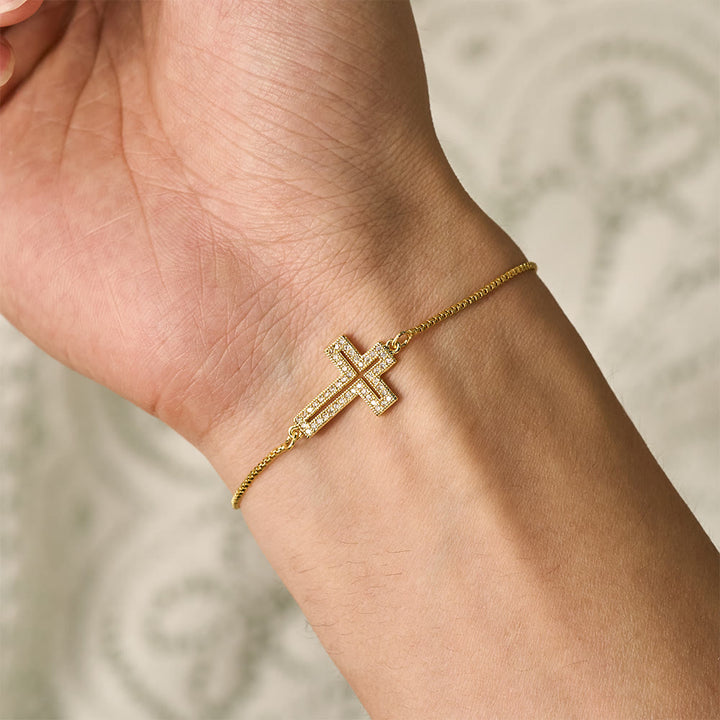 SolaceBeads Copper Cubic Zirconia Sideway Cross Adjustable Bracelet: Radiant Hope, Heavenly Grace - image 2
