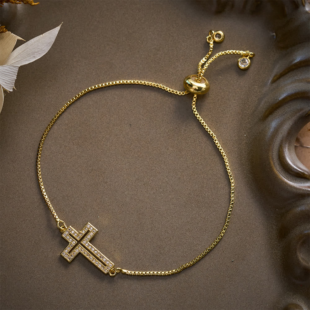 SolaceBeads Copper Cubic Zirconia Sideway Cross Adjustable Bracelet: Radiant Hope, Heavenly Grace - image 4