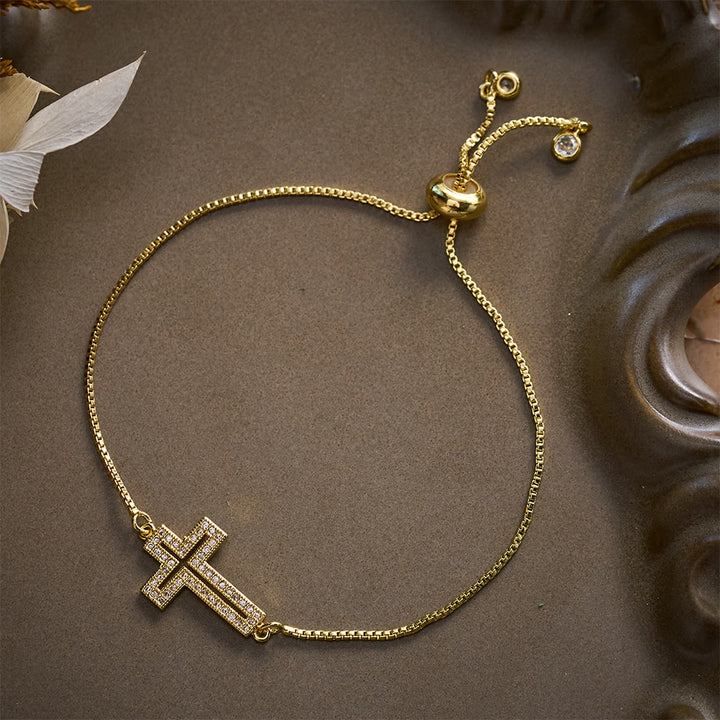 SolaceBeads Copper Cubic Zirconia Sideway Cross Adjustable Bracelet: Radiant Hope, Heavenly Grace - image 4