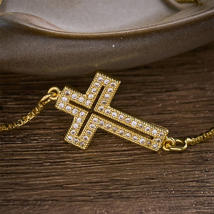SolaceBeads Copper Cubic Zirconia Sideway Cross Adjustable Bracelet: Radiant Hope, Heavenly Grace - image 5