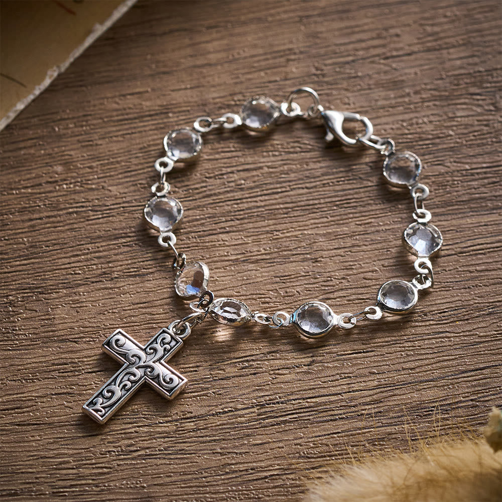 SolaceBeads Crystal Glass Filigree Crucifix Car Rosary: Heavenly Light, Loving Protection - Silver - image 0