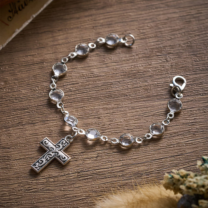 SolaceBeads Crystal Glass Filigree Crucifix Car Rosary: Heavenly Light, Loving Protection - image 2