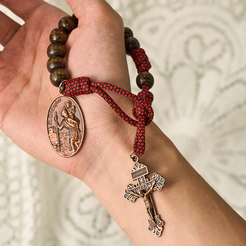 SolaceBeads Dark Brown Schima Superba Wood St. Christopher Pocket Rosary: Fortitude in Faith - image 1