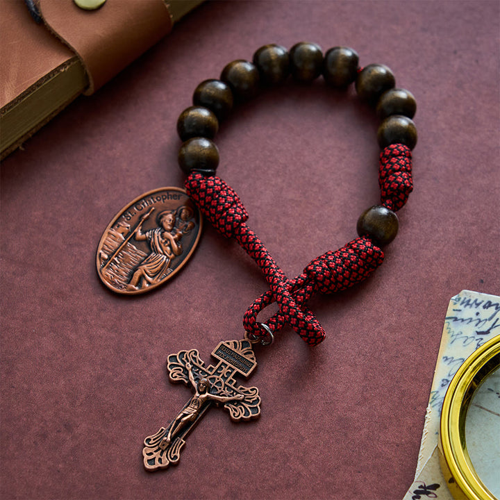 SolaceBeads Dark Brown Schima Superba Wood St. Christopher Pocket Rosary: Fortitude in Faith - image 2