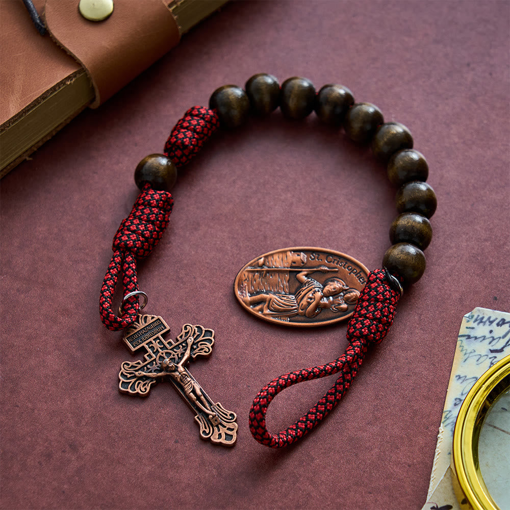 SolaceBeads Dark Brown Schima Superba Wood St. Christopher Pocket Rosary: Fortitude in Faith - Dark Brown - image 0