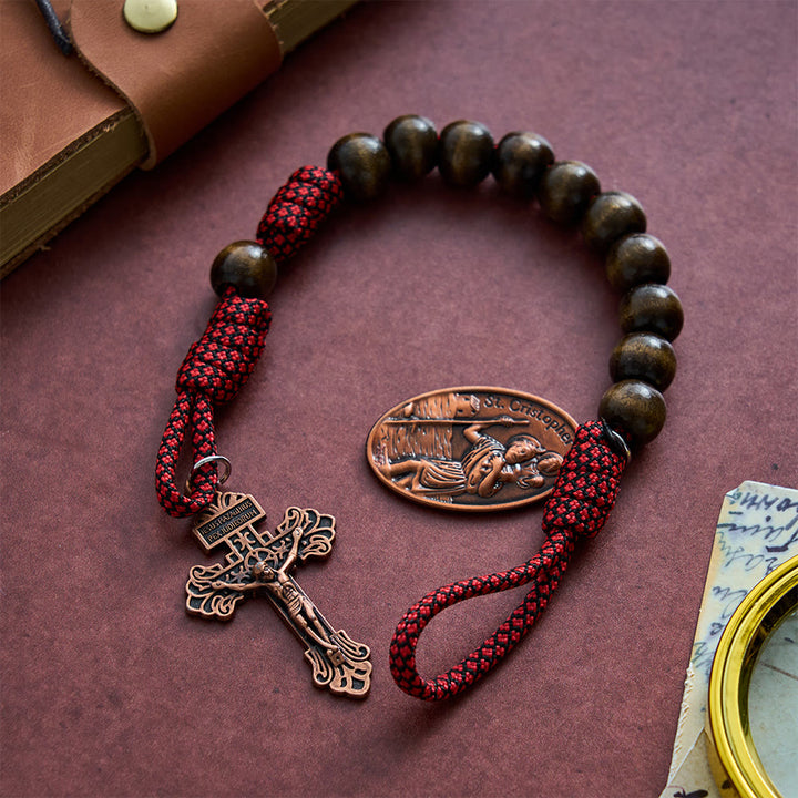 SolaceBeads Dark Brown Schima Superba Wood St. Christopher Pocket Rosary: Fortitude in Faith - Dark Brown - image 0