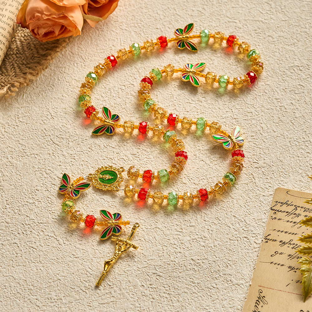 SolaceBeads Crystal Tricolor Butterfly Miraculous Medal Rosary: Radiant Grace, Heavenly Hope - image 2