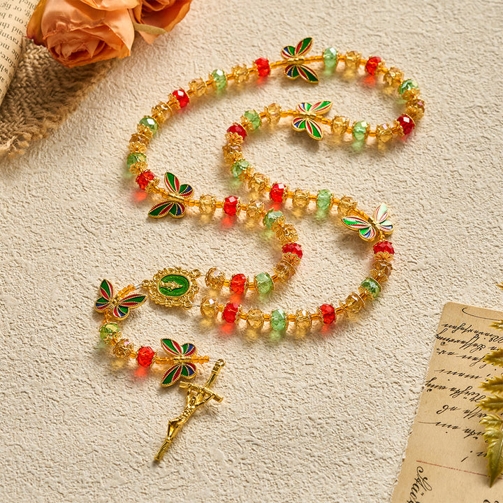 SolaceBeads Crystal Tricolor Butterfly Miraculous Medal Rosary: Radiant Grace, Heavenly Hope - image 2