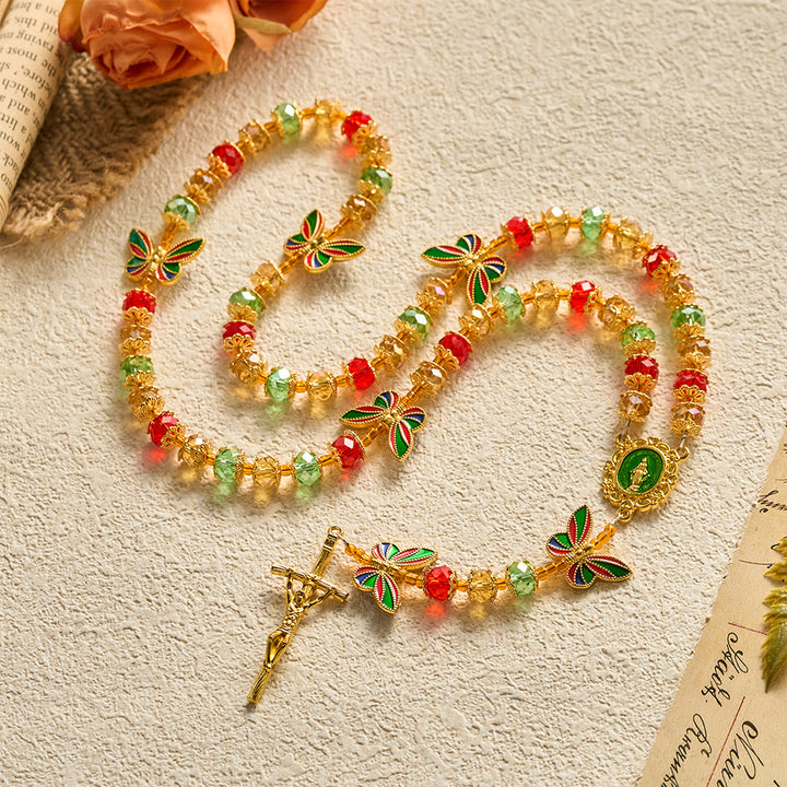 SolaceBeads Crystal Tricolor Butterfly Miraculous Medal Rosary: Radiant Grace, Heavenly Hope - image 4