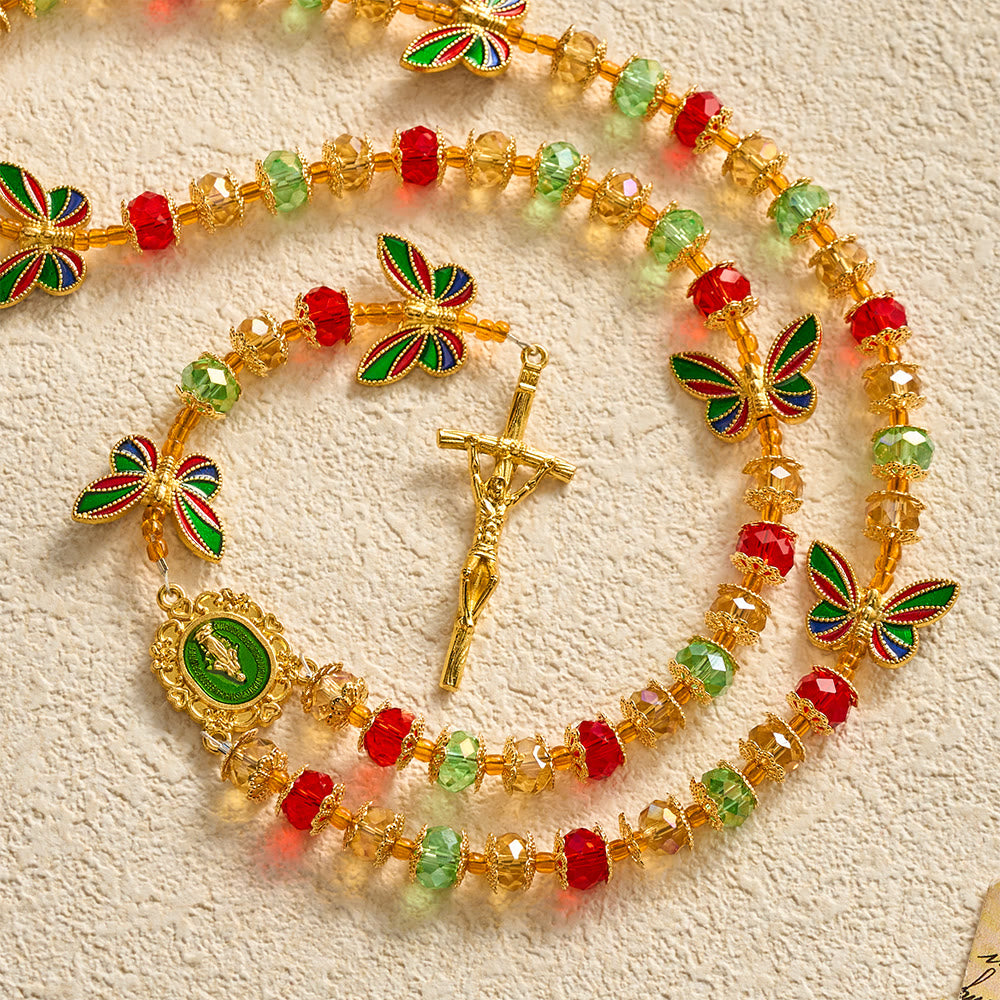 SolaceBeads Crystal Tricolor Butterfly Miraculous Medal Rosary: Radiant Grace, Heavenly Hope - image 7