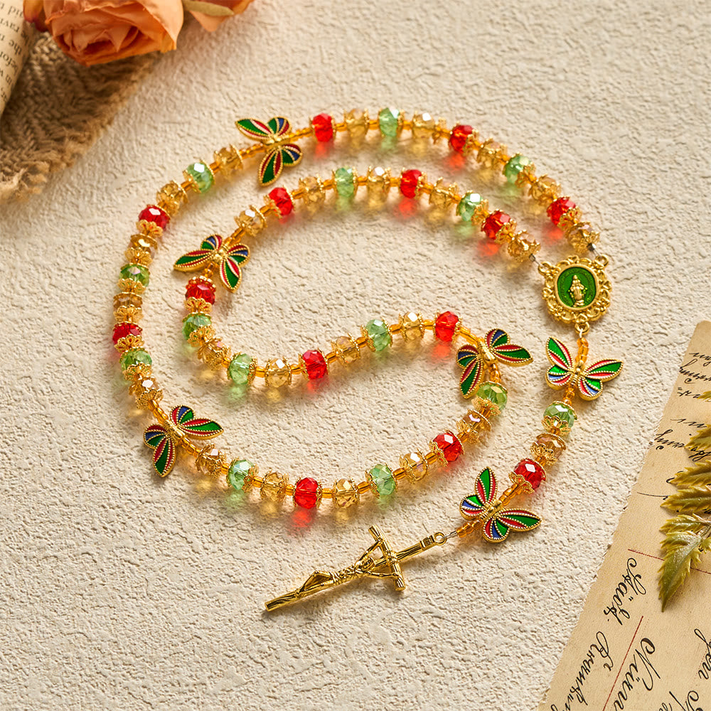 SolaceBeads Crystal Tricolor Butterfly Miraculous Medal Rosary: Radiant Grace, Heavenly Hope - image 6