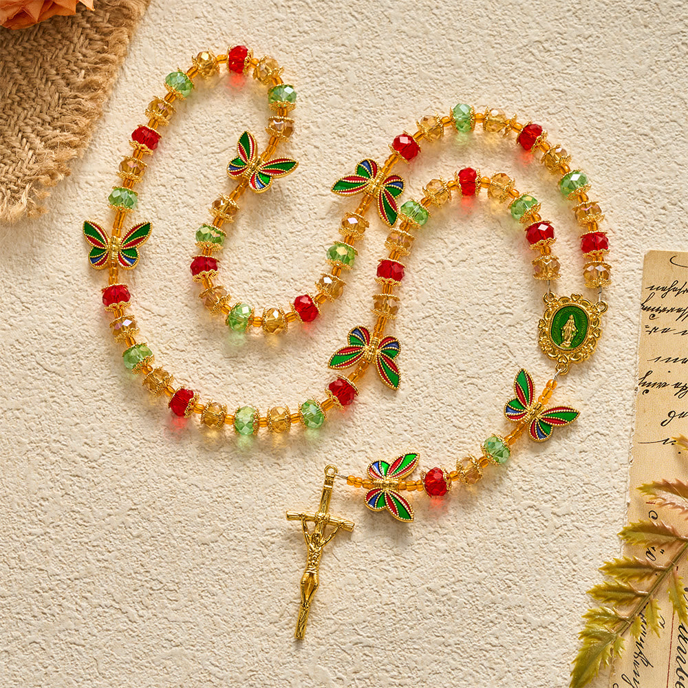 SolaceBeads Crystal Tricolor Butterfly Miraculous Medal Rosary: Radiant Grace, Heavenly Hope - image 5