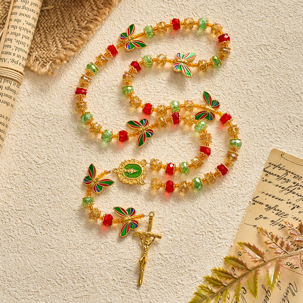 SolaceBeads Crystal Tricolor Butterfly Miraculous Medal Rosary: Radiant Grace, Heavenly Hope - image 3