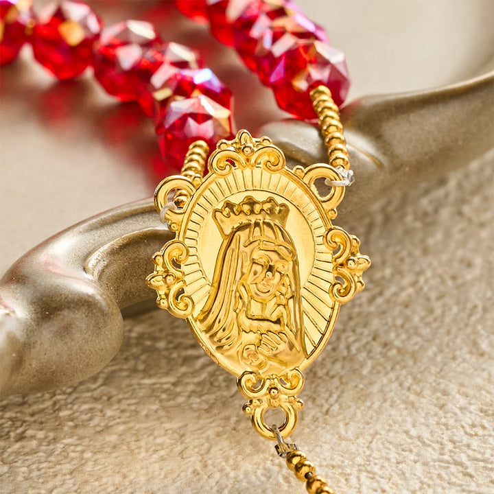 SolaceBeads Red Crystal "JOY JESUS" Cube Beads Rosary: Festive Joy, Divine Redemption - image 7