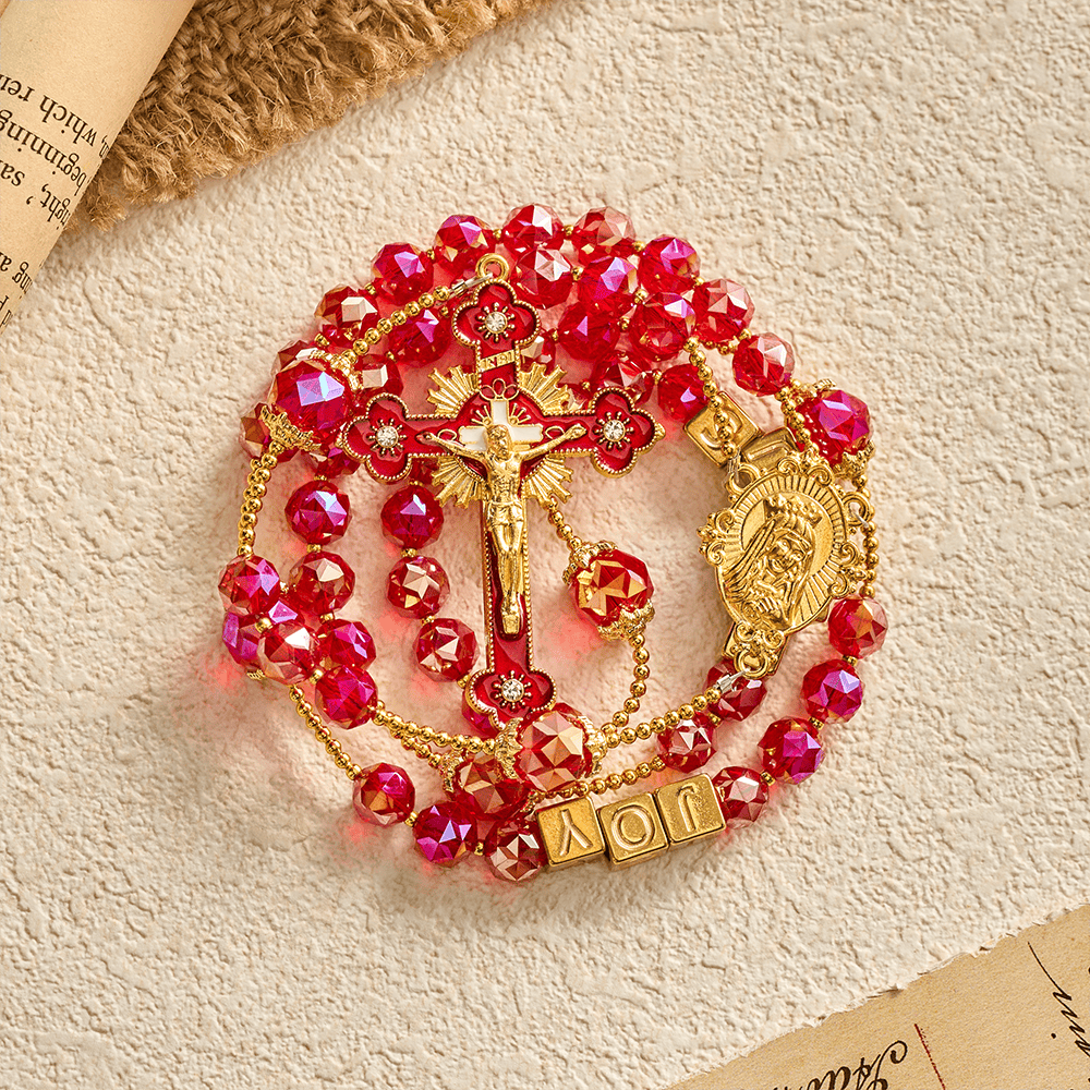 SolaceBeads Red Crystal "JOY JESUS" Cube Beads Rosary: Festive Joy, Divine Redemption - image 10