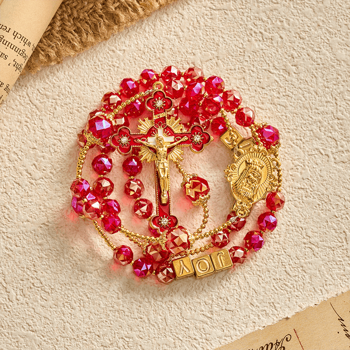 SolaceBeads Red Crystal "JOY JESUS" Cube Beads Rosary: Festive Joy, Divine Redemption - image 10
