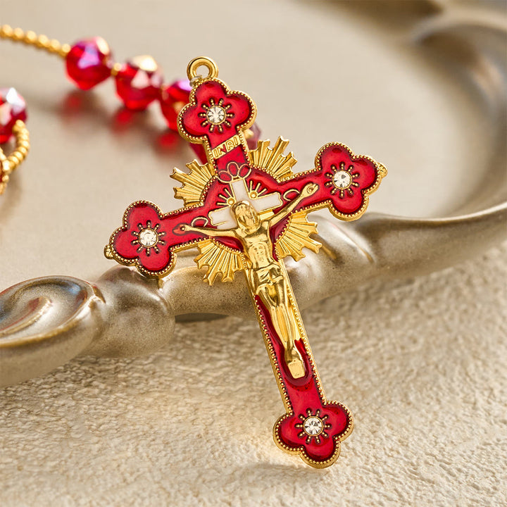 SolaceBeads Red Crystal "JOY JESUS" Cube Beads Rosary: Festive Joy, Divine Redemption - image 9