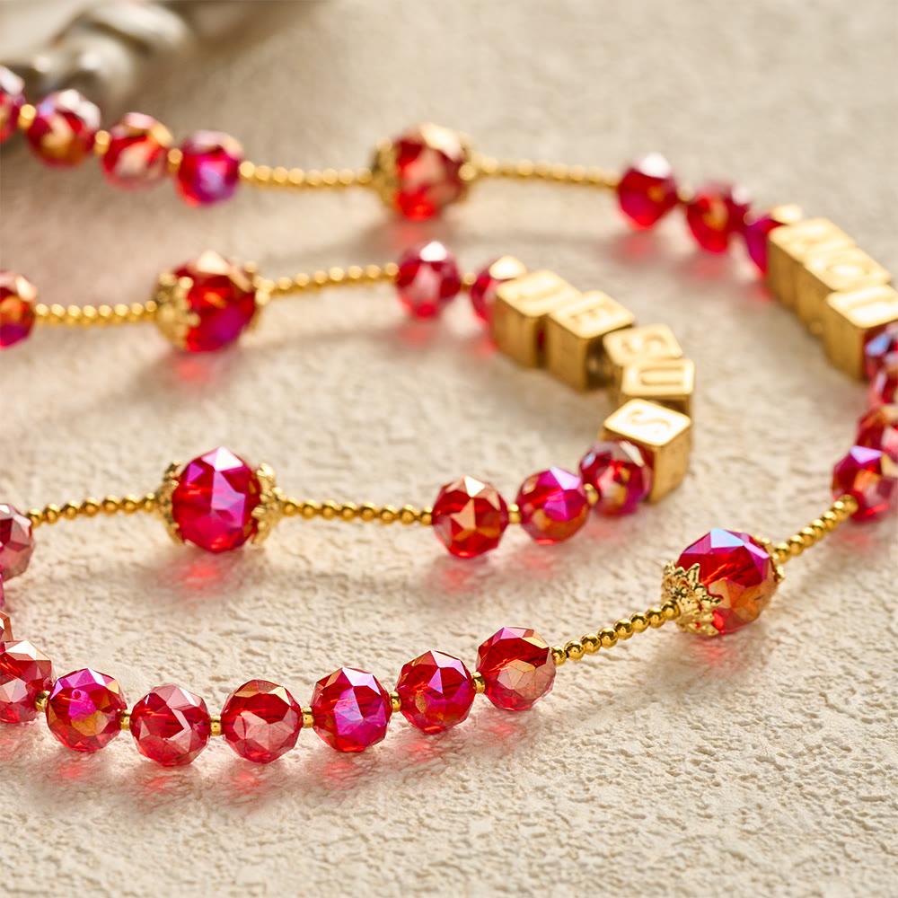 SolaceBeads Red Crystal "JOY JESUS" Cube Beads Rosary: Festive Joy, Divine Redemption - image 5