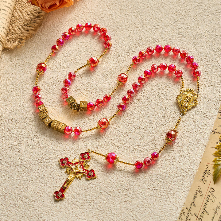 SolaceBeads Red Crystal "JOY JESUS" Cube Beads Rosary: Festive Joy, Divine Redemption - image 13