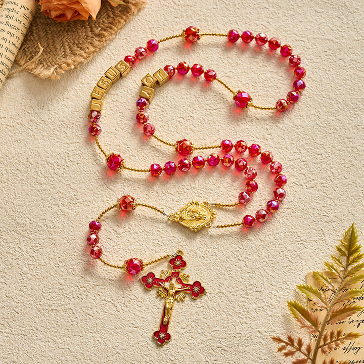 SolaceBeads Red Crystal "JOY JESUS" Cube Beads Rosary: Festive Joy, Divine Redemption - image 12