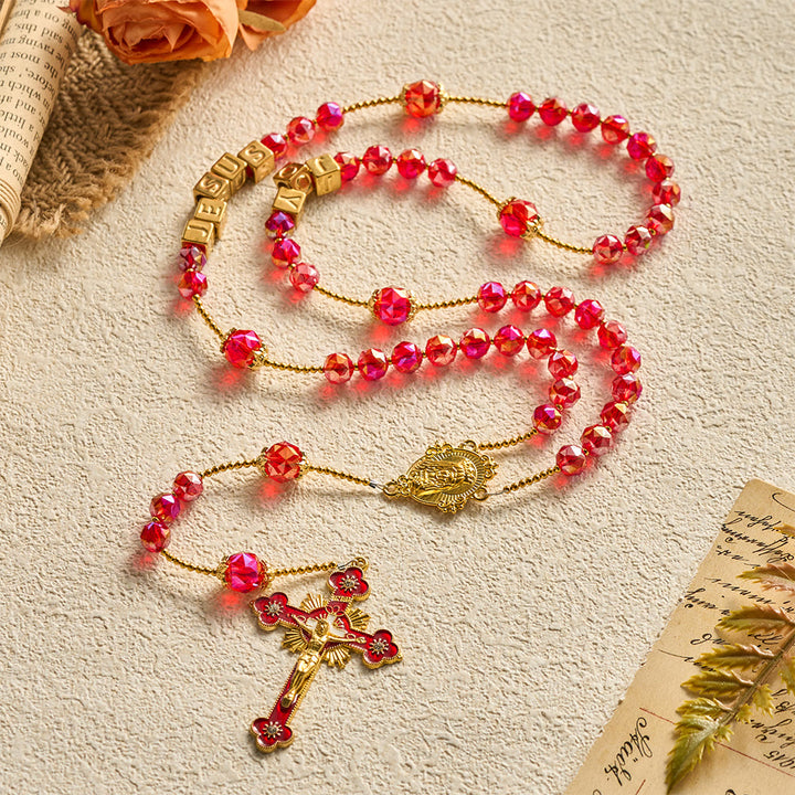 SolaceBeads Red Crystal "JOY JESUS" Cube Beads Rosary: Festive Joy, Divine Redemption - image 11