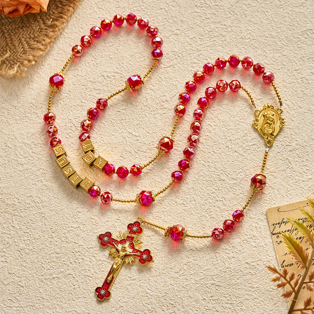 SolaceBeads Red Crystal "JOY JESUS" Cube Beads Rosary: Festive Joy, Divine Redemption - image 14