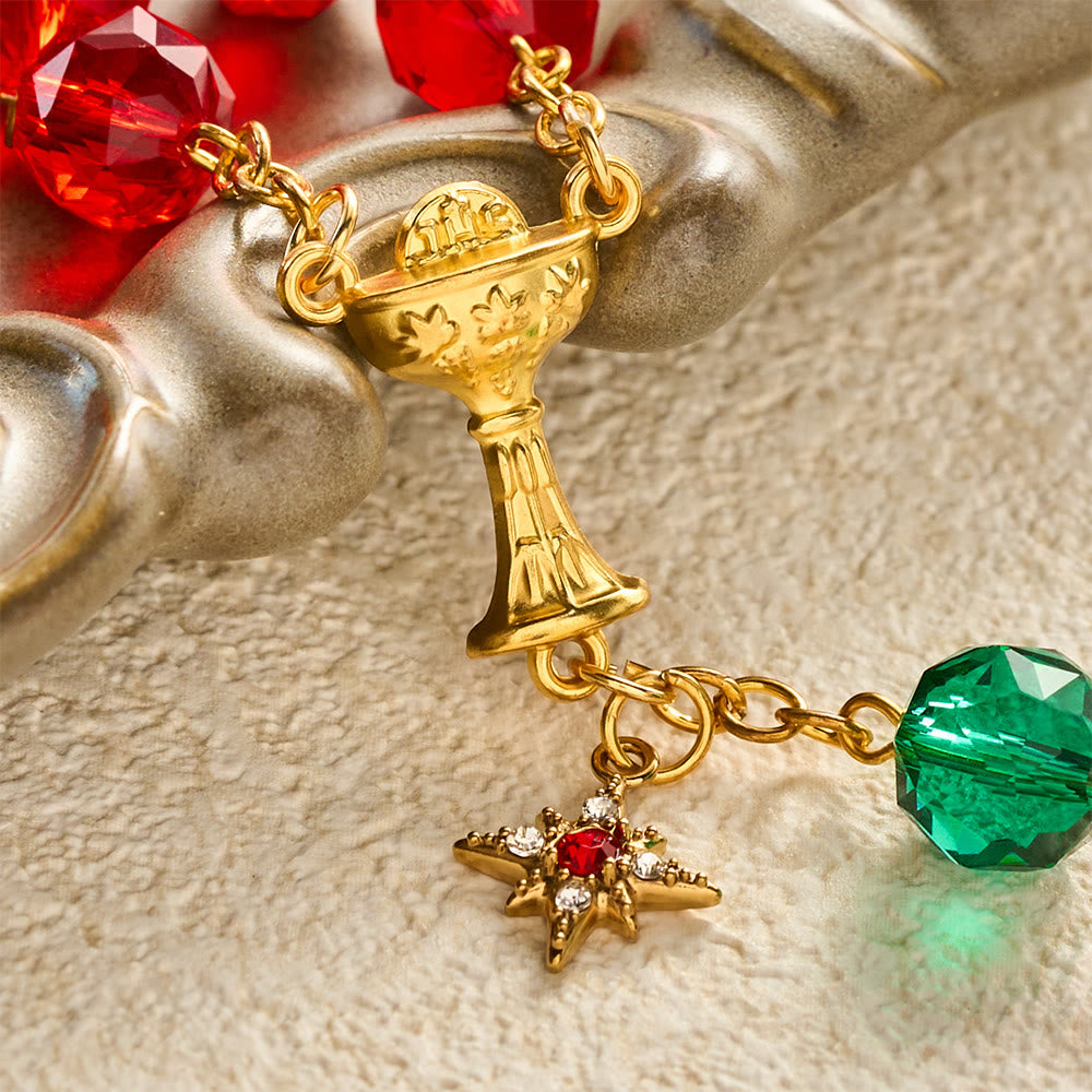 SolaceBeads Red &amp; Green Crystal Holy Chalice Star of Bethlehem Rosary: Heavenly Guidance, Sacred Joy - image 7