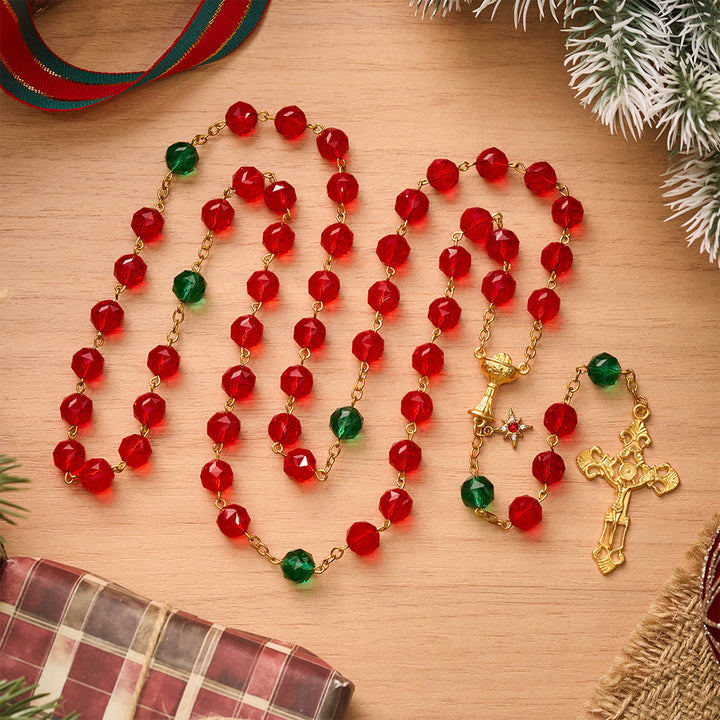 SolaceBeads Red &amp; Green Crystal Holy Chalice Star of Bethlehem Rosary: Heavenly Guidance, Sacred Joy - image 2