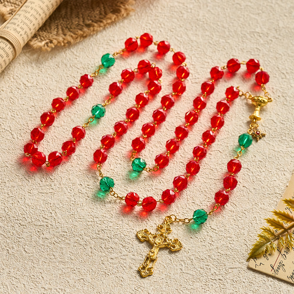 SolaceBeads Red &amp; Green Crystal Holy Chalice Star of Bethlehem Rosary: Heavenly Guidance, Sacred Joy - image 3