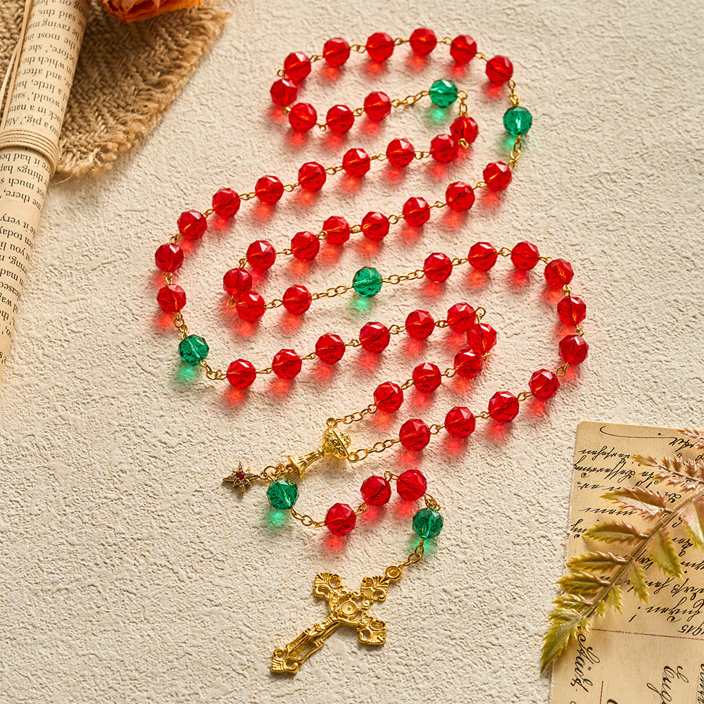 SolaceBeads Red &amp; Green Crystal Holy Chalice Star of Bethlehem Rosary: Heavenly Guidance, Sacred Joy - image 10