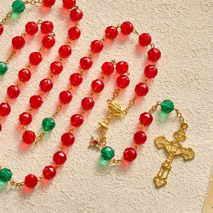 SolaceBeads Red &amp; Green Crystal Holy Chalice Star of Bethlehem Rosary: Heavenly Guidance, Sacred Joy - image 5