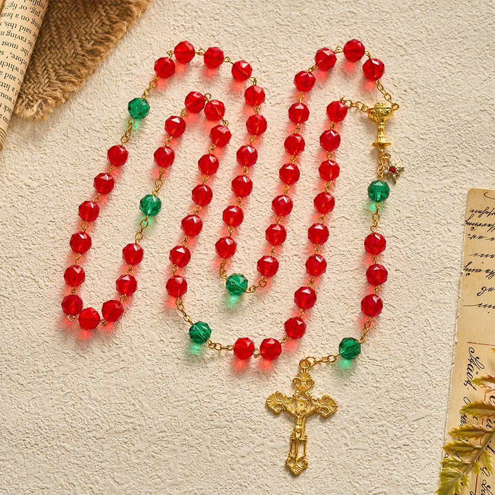 SolaceBeads Red &amp; Green Crystal Holy Chalice Star of Bethlehem Rosary: Heavenly Guidance, Sacred Joy - image 4